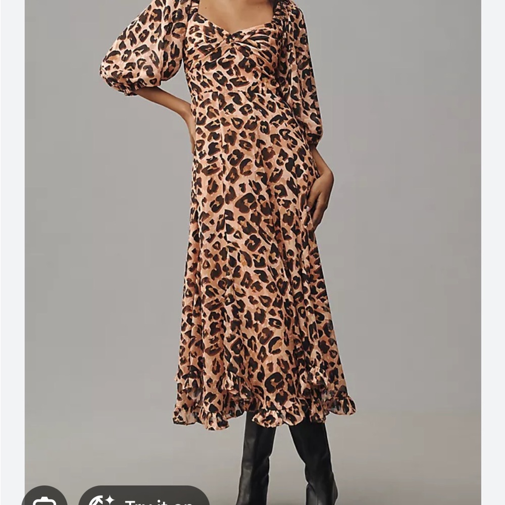 Hutch Animal Print Long Sleeve Dress and ruffle hem